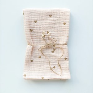 Pieluszka muślinowa - serduszka brąz