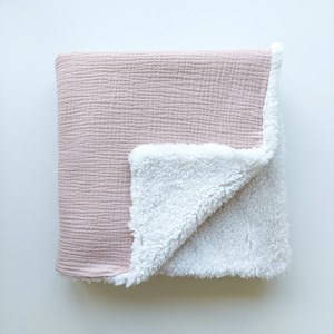 Kocyk muślinowy z barankiem - pudrowy róż